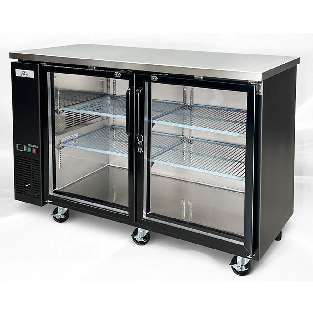 Cooler Depot 59 in. W 19 cu. ft. Commercial Under Back Bar Cooler Refrigerator with Glass Doors in Stainless Steel with Black Finish