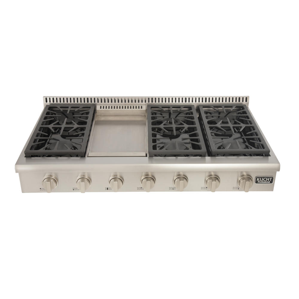 Kucht 48 in. Propane Gas Range-Top with Sealed Burners and Griddle in with Classic Silver Knobs