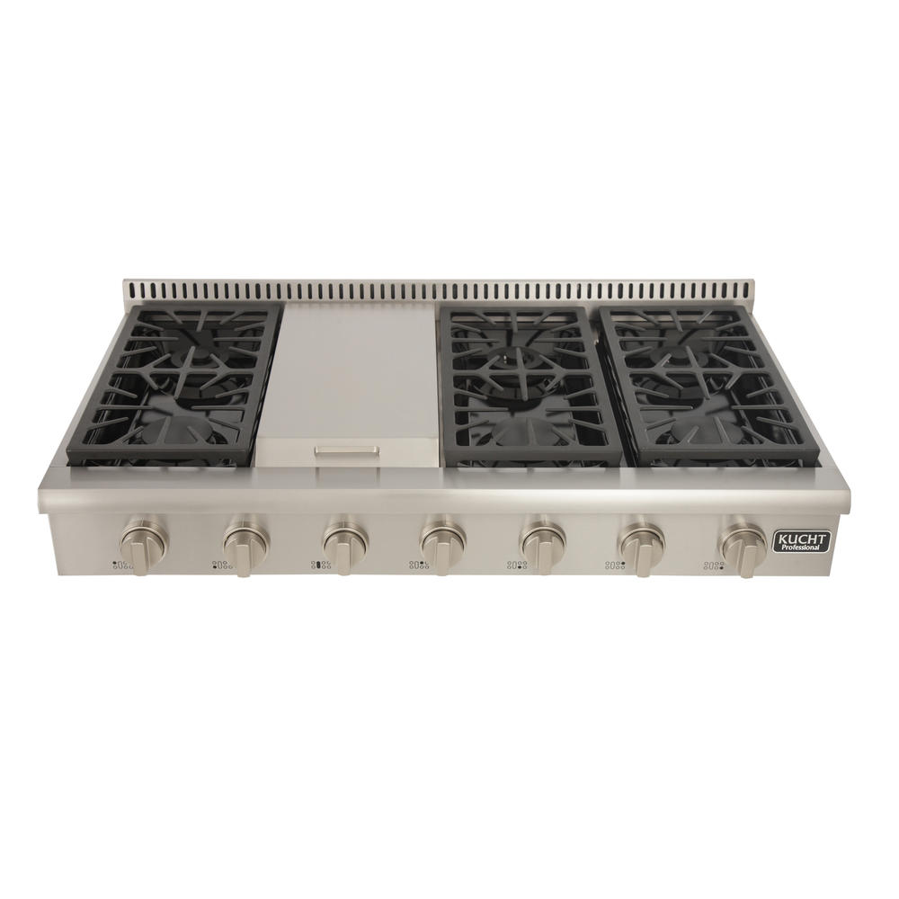Kucht 48 in. Natural Gas Range-Top with Sealed Burners and Griddle with Classic Silver Knobs