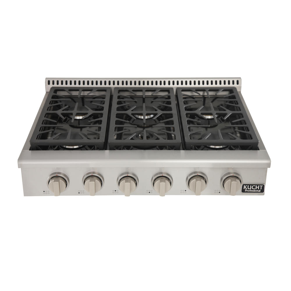 Kucht 36 in. Natural Gas Range-Top with Sealed Burners with Classic Silver Knobs