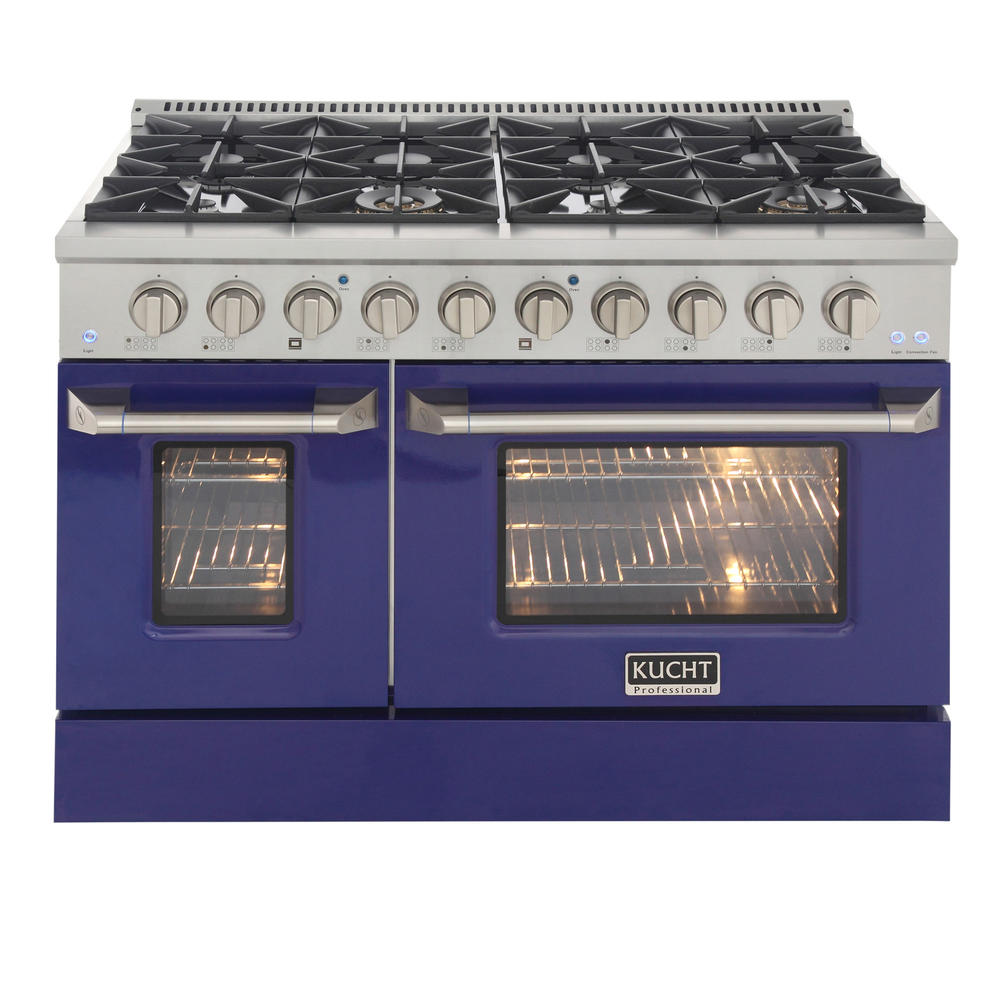 KUCHT Professional 48 in. 6.7 cu. ft. Propane Gas Range with Sealed Burners, Griddle/Grill and Two Ovens with Blue Oven Door