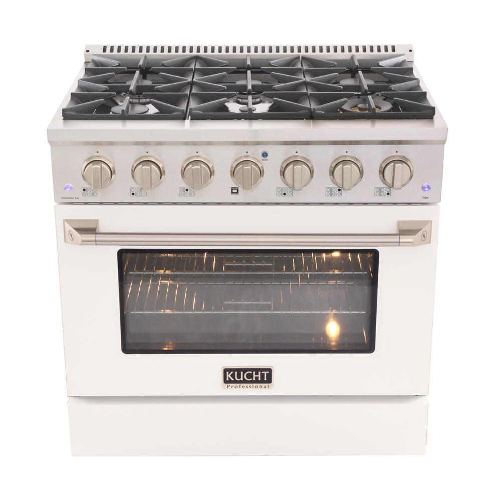 KUCHT Professional 36 in. 5.2 cu. ft. Natural Gas Range with Sealed Burners and Convection Oven with White Oven Door
