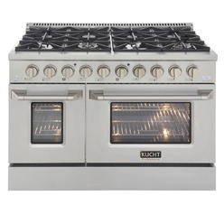 KUCHT Professional 48 in. 6.7 cu. ft. Natural Gas Range with Sealed Burners, Griddle/Grill and Two Ovens with Silver Oven Door