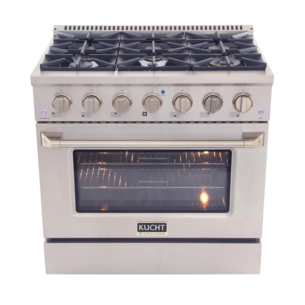 KUCHT Professional 36 in. 5.2 cu. ft. Propane Gas Range with Sealed Burners and Convection Oven with Silver Oven Door