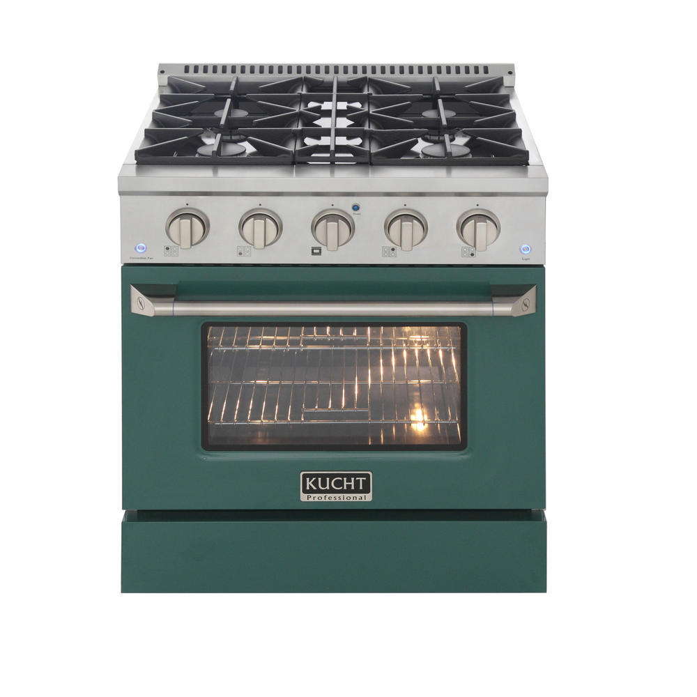 KUCHT Professional 30 in. 4.2 cu. ft. Propane Gas Range with Sealed Burners and Convection Oven with Green Oven Door
