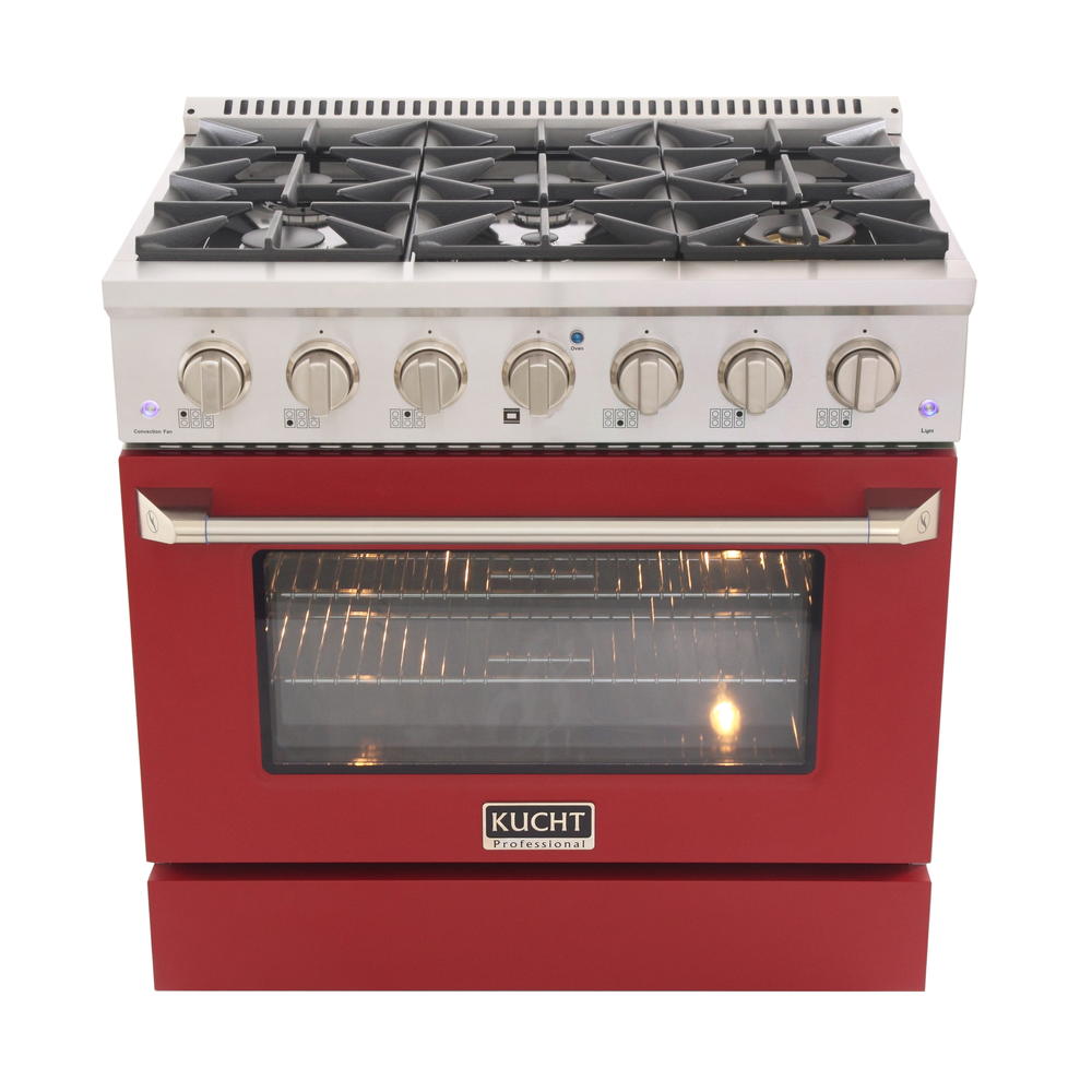 KUCHT Professional 36 in. 5.2 cu. ft. Propane Gas Range with Sealed Burners and Convection Oven with Red Oven Door