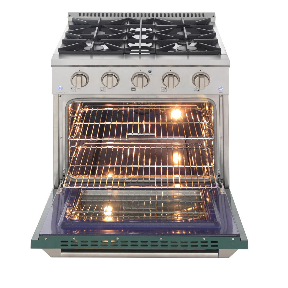 KUCHT Professional 30 in. 4.2 cu. ft. Natural Gas Range with Sealed Burners and Convection Oven with Green Oven Door