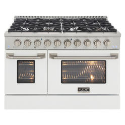 KUCHT Professional 48 in. 6.7 cu. ft. Natural Gas Range with Sealed Burners, Griddle/Grill and Two Ovens with White Oven Door