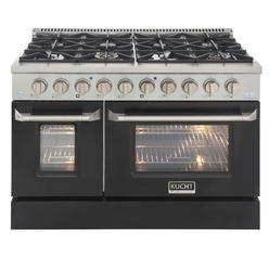 KUCHT Professional 48 in. 6.7 cu. ft. Propane Gas Range with Sealed Burners, Griddle/Grill and Two Ovens with Black Oven Door