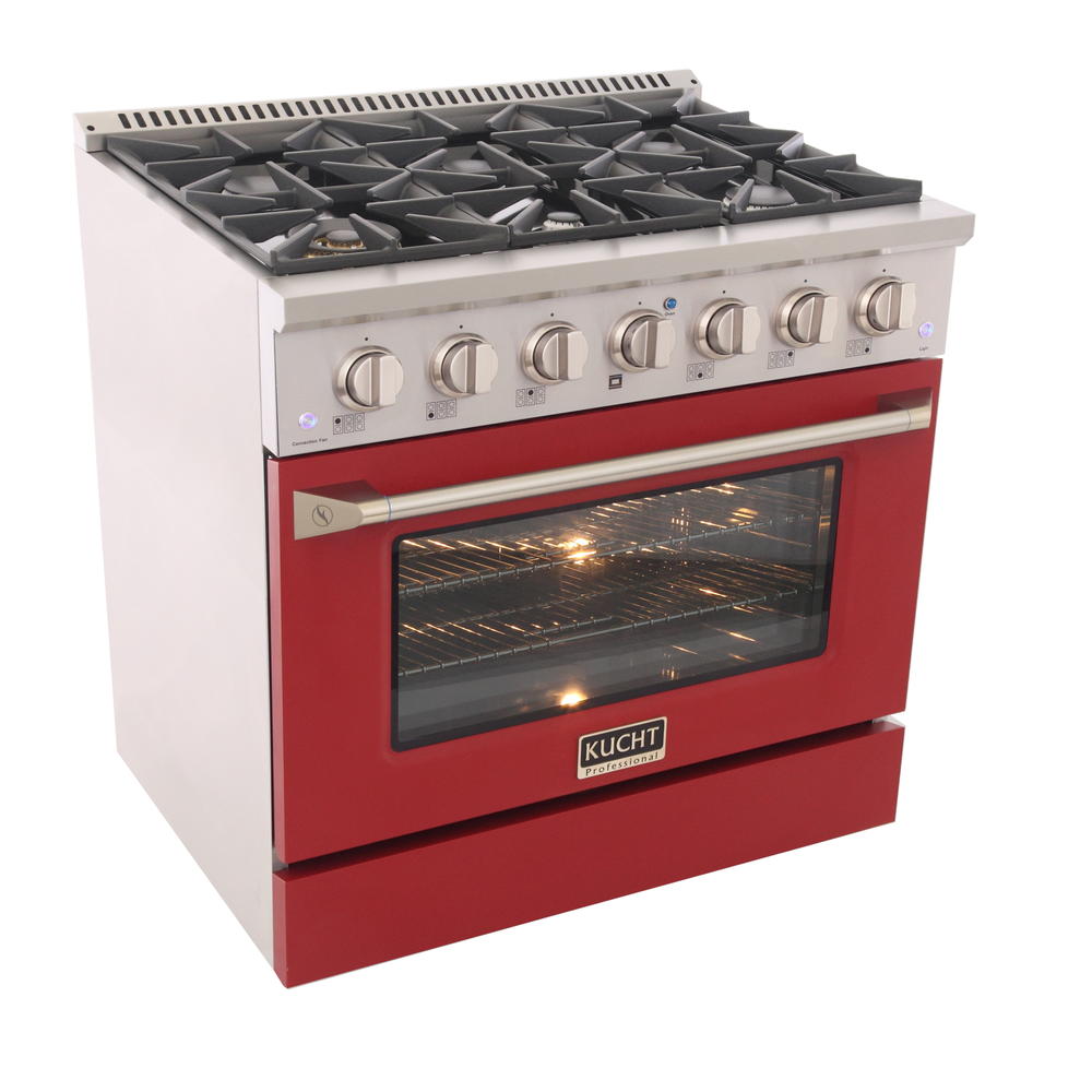 KUCHT Professional 36 in. 5.2 cu. ft. Natural Gas Range with Sealed Burners and Convection Oven with Red Oven Door