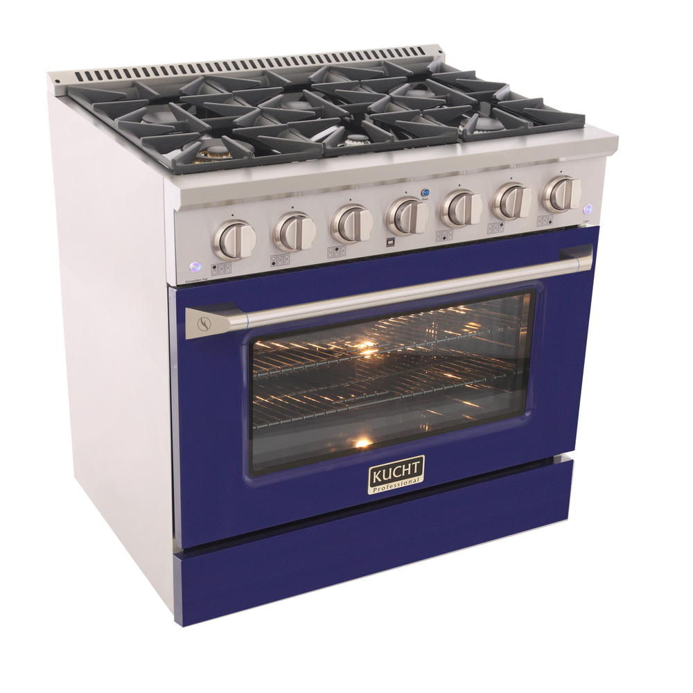 KUCHT Professional 36 in. 5.2 cu. ft. Propane Gas Range with Sealed Burners and Convection Oven with Blue Oven Door