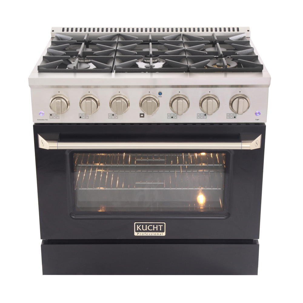 KUCHT Professional 36 in. 5.2 cu. ft. Propane Gas Range with Sealed Burners and Convection Oven with Black Oven Door