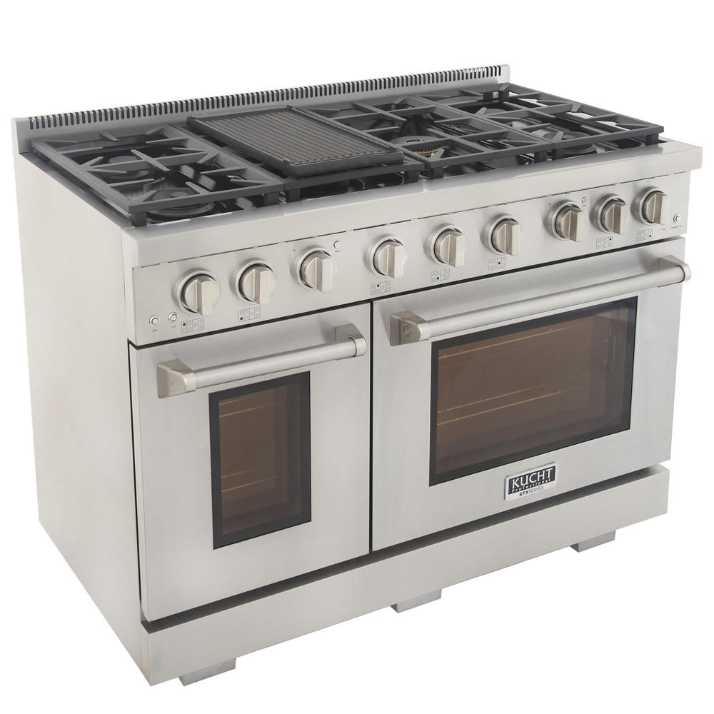 Kucht Professional 48 in. 6.7 cu. ft. Double Oven Propane Gas Range with 25K Power Burner, Convection Oven in Stainless Steel