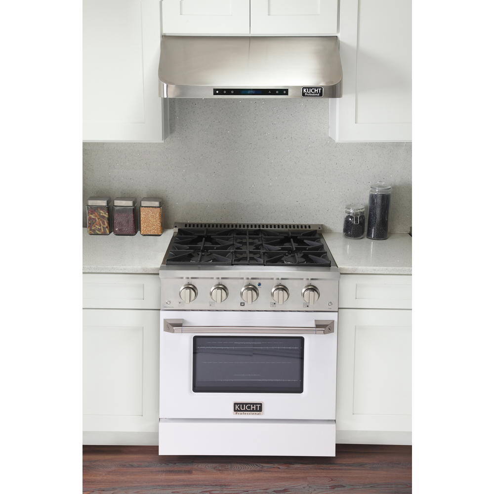KUCHT Professional 30 in. 4.2 cu. ft. Natural Gas Range with Sealed Burners and Convection Oven with White Oven Door