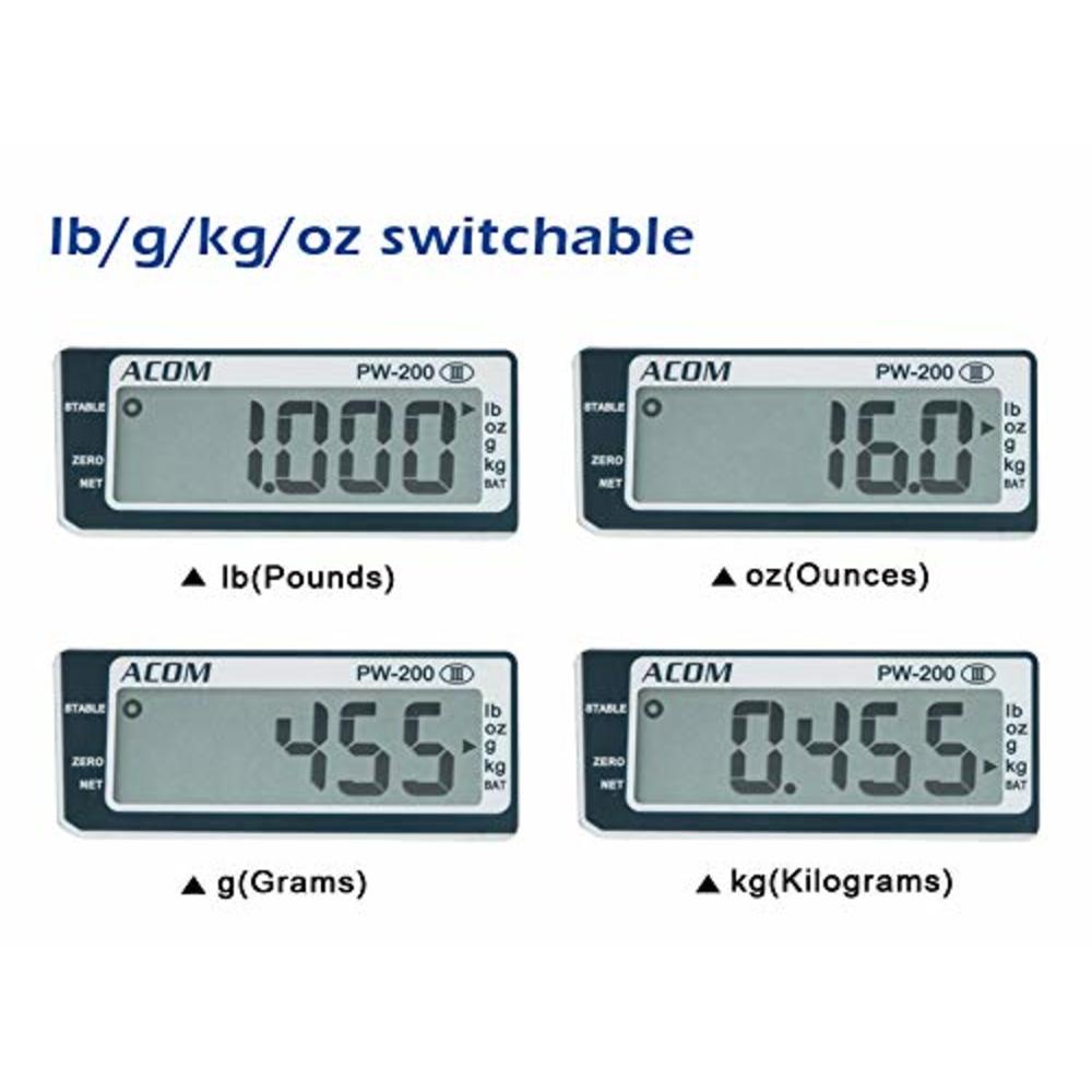 ACOM PW-200 Digital Portion Control Scale, Lb/Oz/Kg/g Switchable, 30lb Capacity, 0.01lb Readability, NTEP Legal for Trade