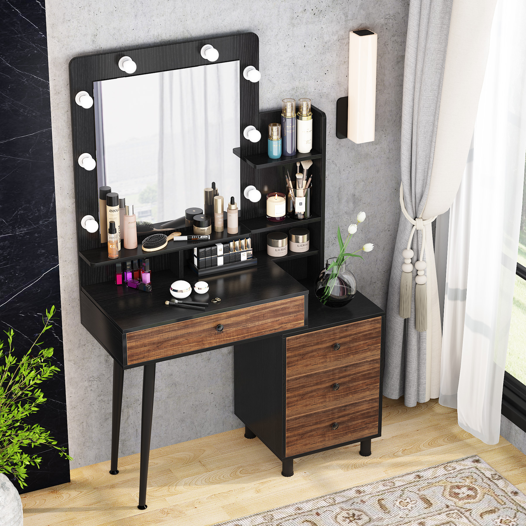Tribesigns Vintage Vanity, Vanity Furniture With Lighted Mirror