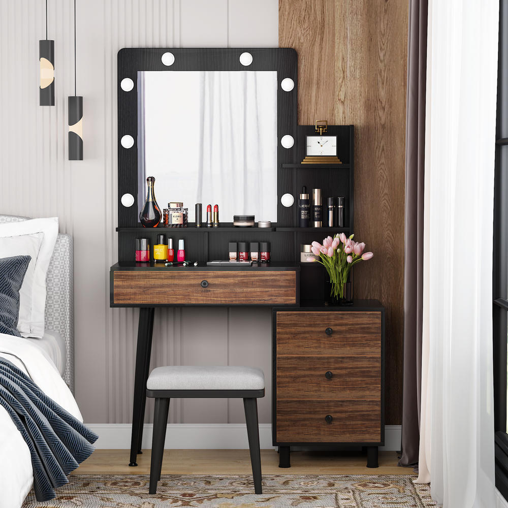 Tribesigns Vintage Vanity Table with Lighted Mirror