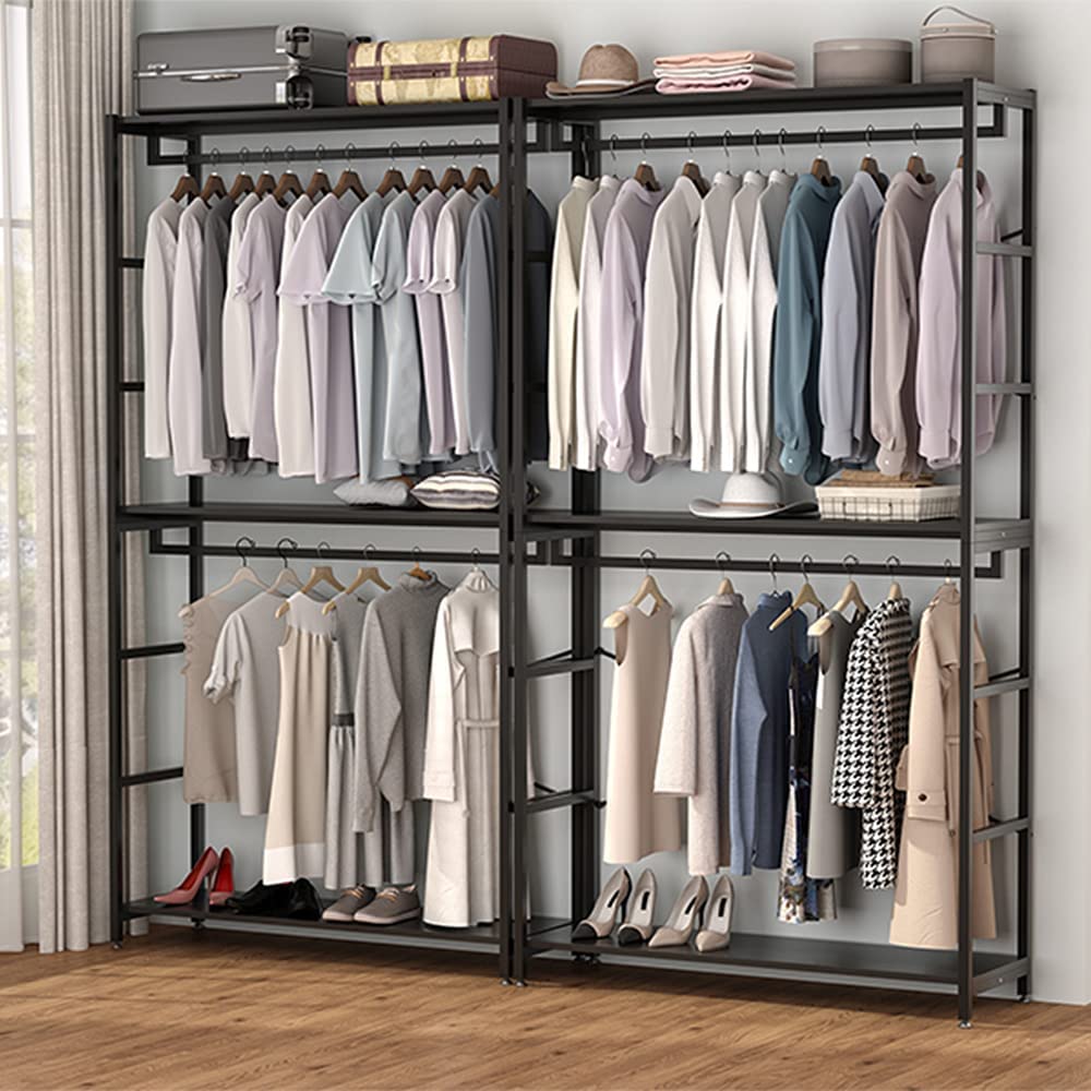 Tribesigns Free-standing Closet Organizer with 3 Storage Shelves and 2 ...
