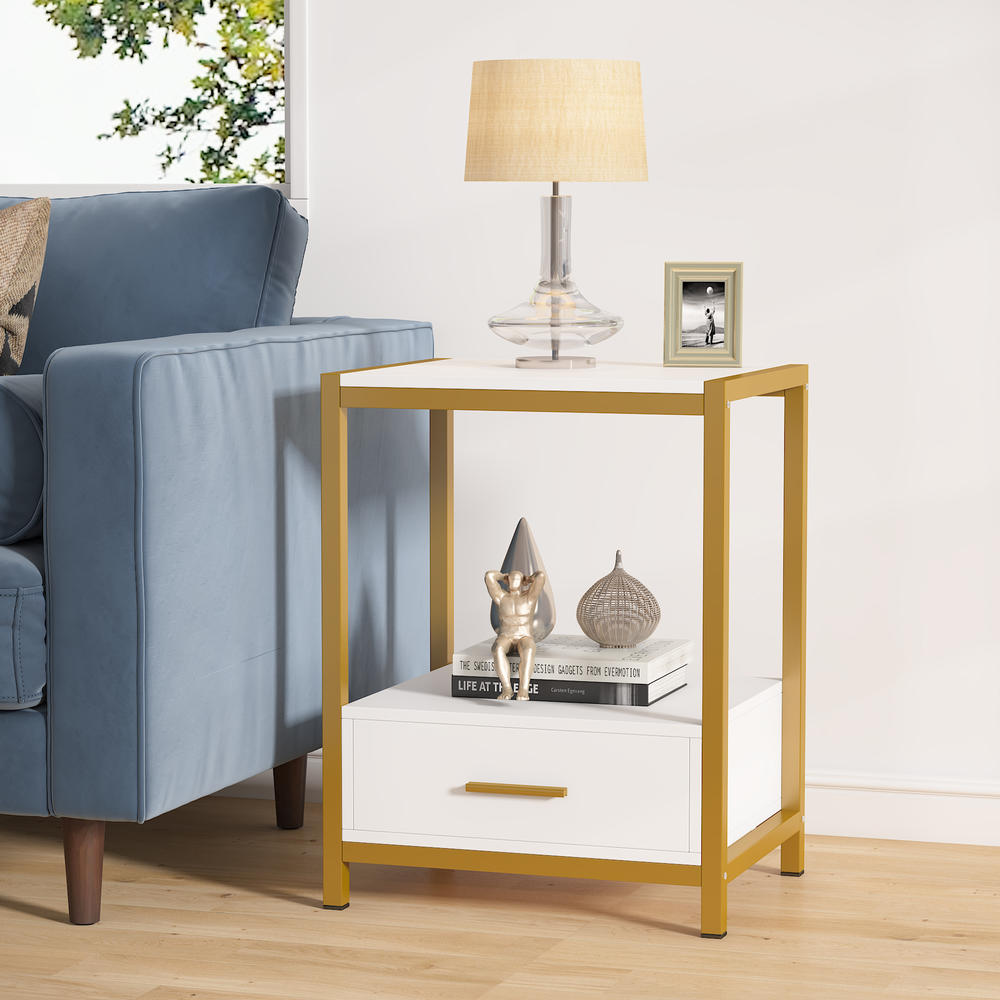 TribeSigns Tribesigns 25 inch Tall Gold Nightstands with Drawers and