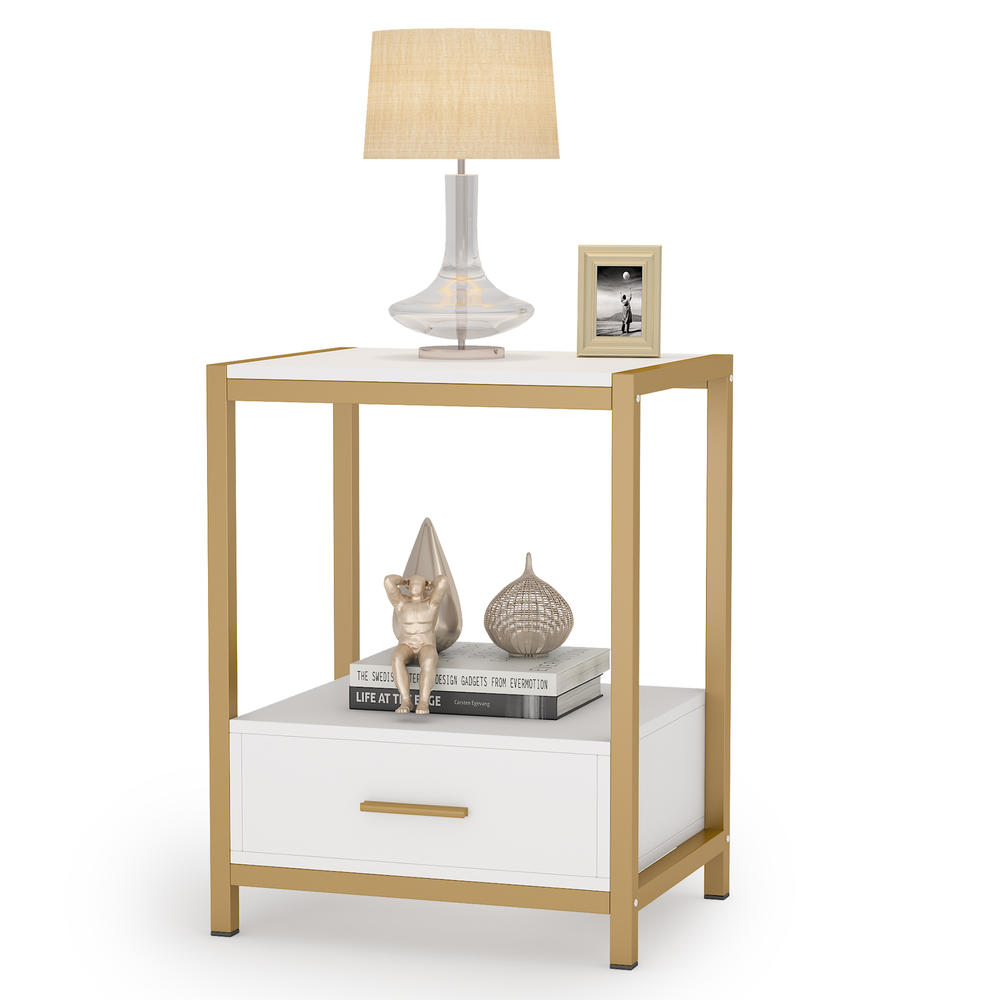 TribeSigns Tribesigns 25 inch Tall Gold Nightstands with Drawers and