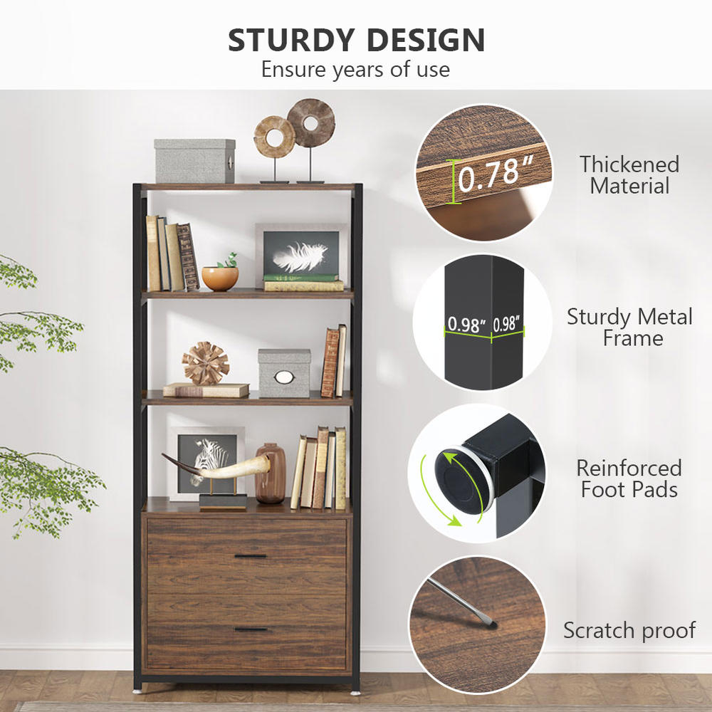 Tribesigns Bookshelf, Rustic Etagere Bookcase with Drawers