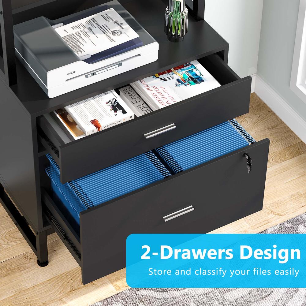 Tribesigns 2 Drawer Vertical File Cabinet with Lock & Bookshelf