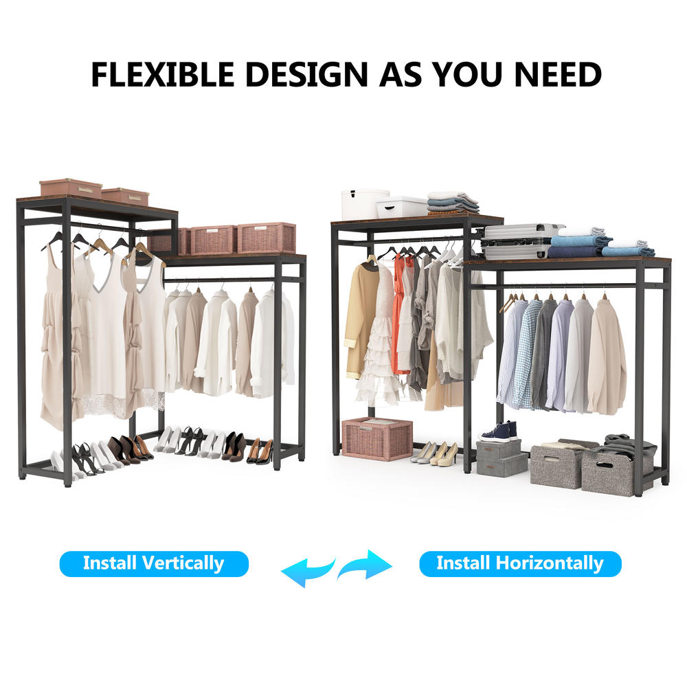 Tribesigns Free Standing Closet Organizer, Clothes Garment Racks with Storage Shelves and Double Hanging Rod