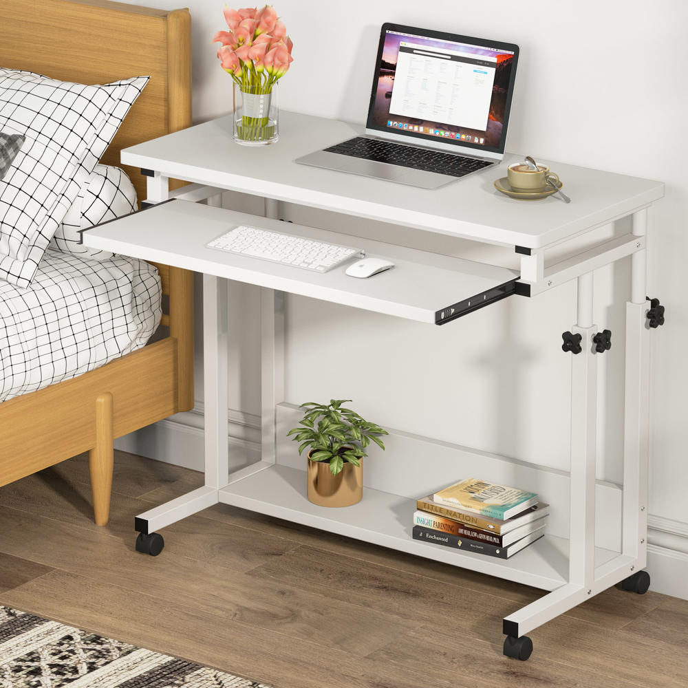 Tribesigns Portable Desk for Sofa and Bed, Height Adjustable Laptop Table with Keyboard Tray on Wheels for Home Office