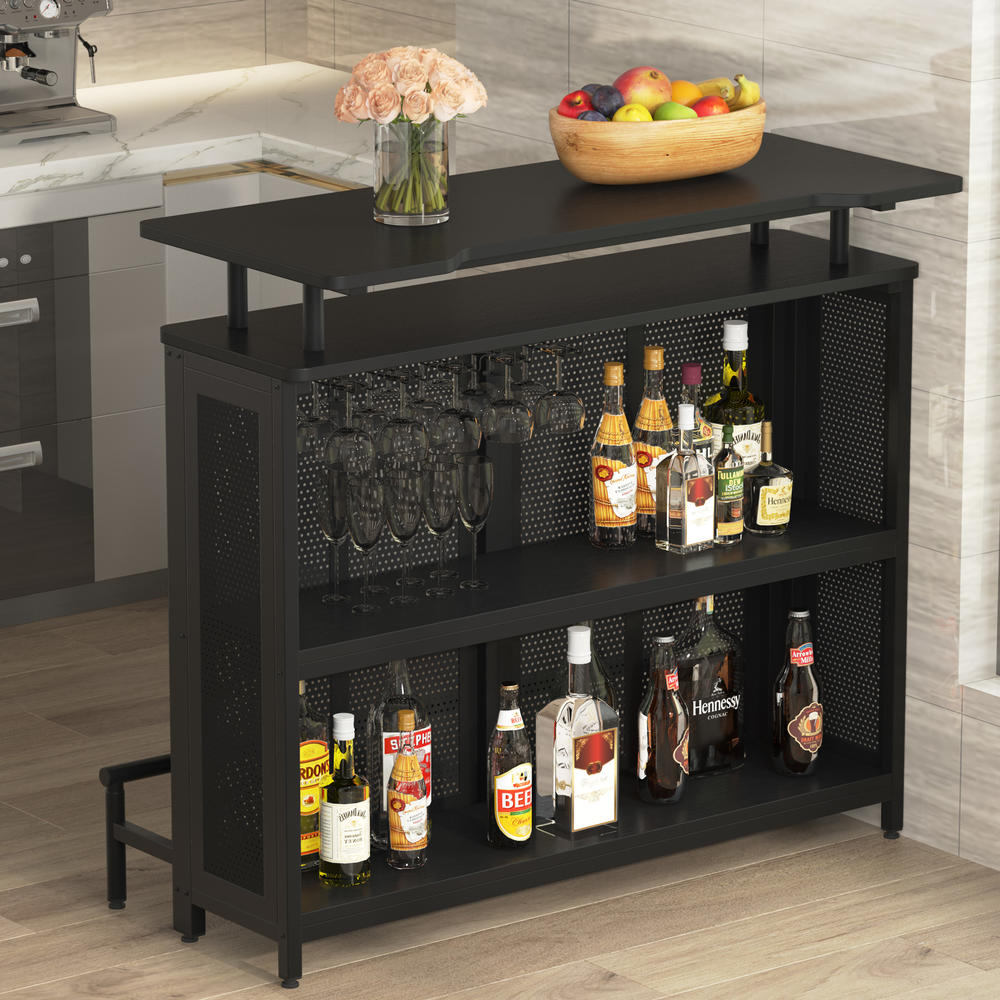 Tribesigns Home Bar Unit, 3 Tier Liquor Bar Table with Stemware Racks