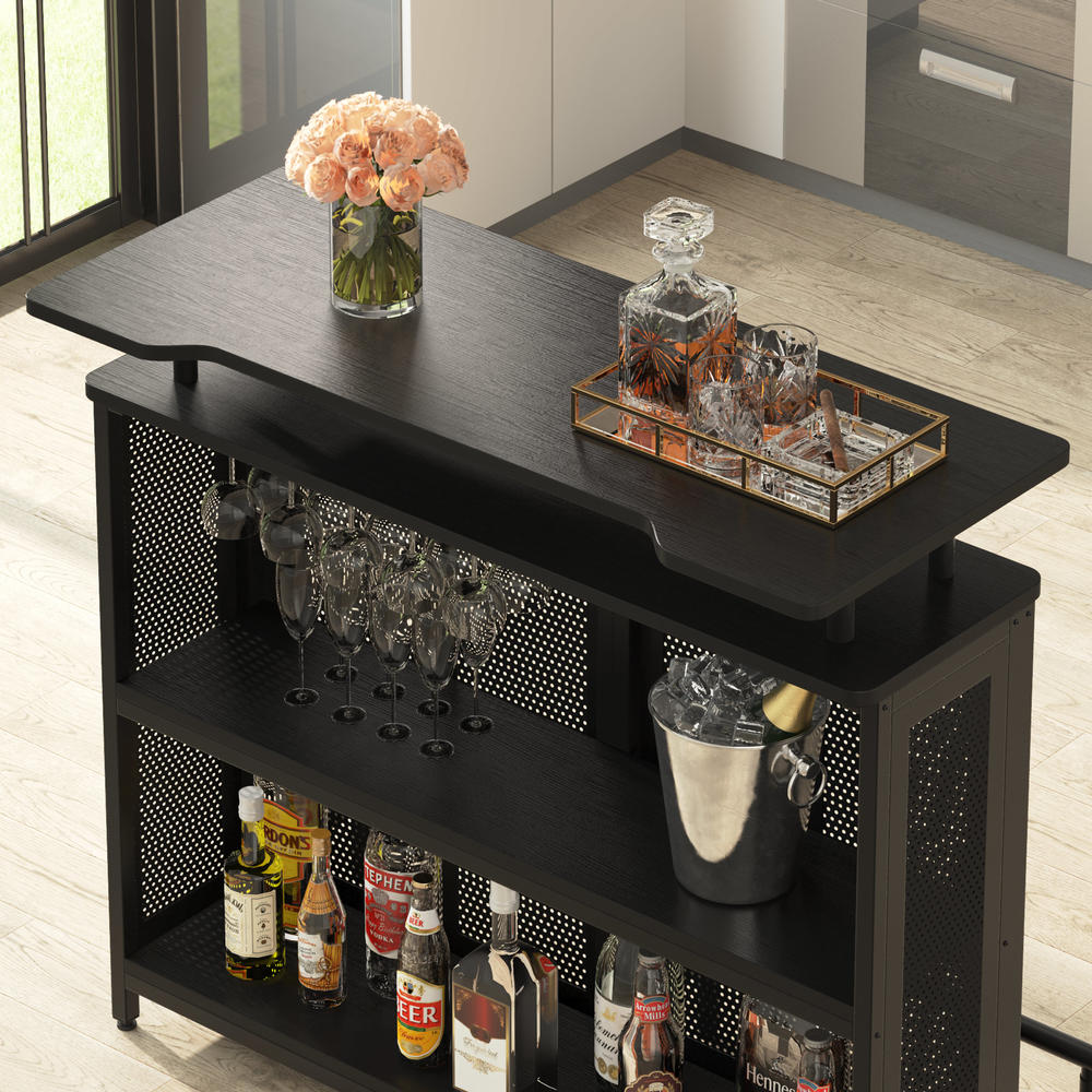 Tribesigns Home Bar Unit, 3 Tier Liquor Bar Table with Stemware Racks