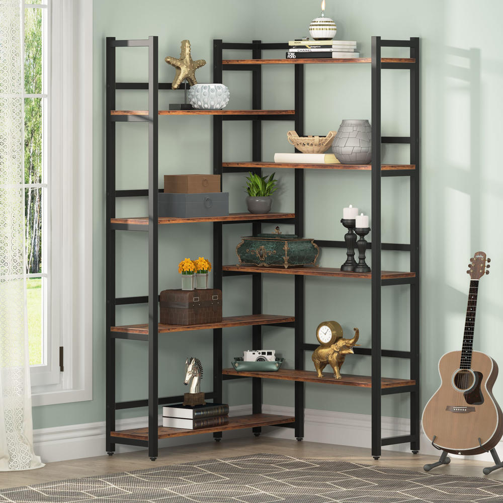 Tribesigns 70.8” Corner Bookshelf, 8-Tier Industrial Bookcase with Metal Frame for Open Storage