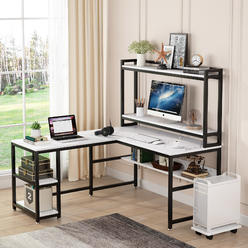 Tribesigns L-Shaped Computer Desk with Hutch, Reversible Corner Desk with Storage Shelves