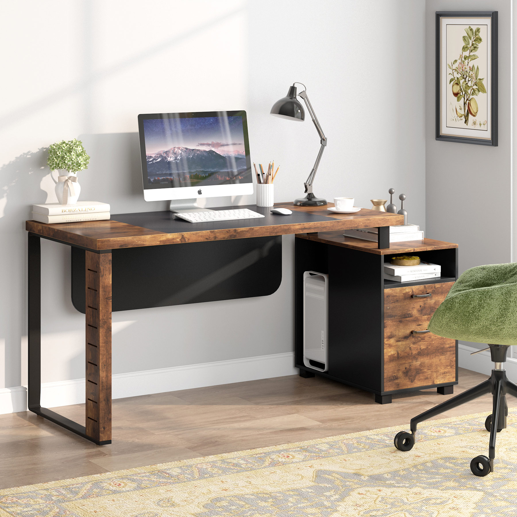 Tribesigns computer desk with outlet drawers