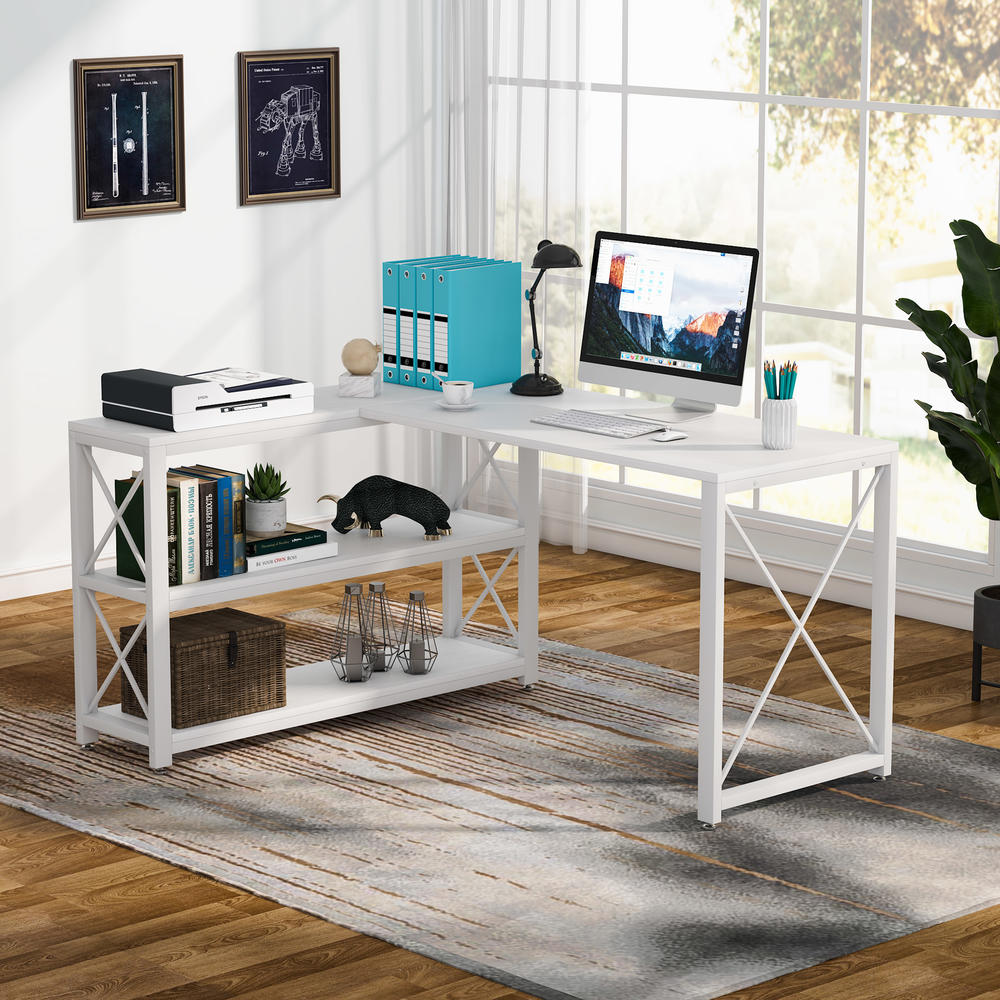 Tribesigns Reversible Industrial LShaped Desk with Storage Shelves