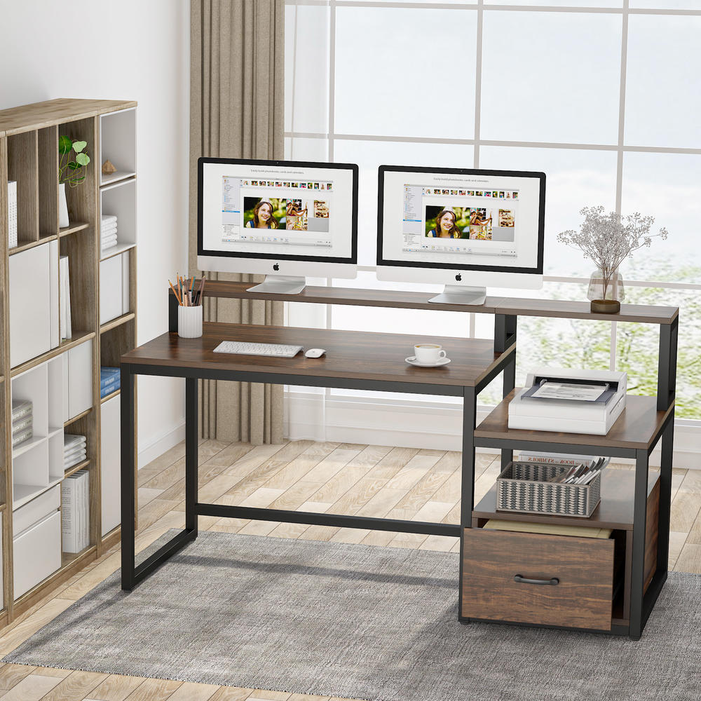 Tribesigns 59 inch Computer Desk with Storage Shelves and File Drawer