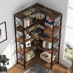 Tribesigns 5-Tier Tall Corner Shelf Storage Display Rack with Metal Frame for Living Room Home Office