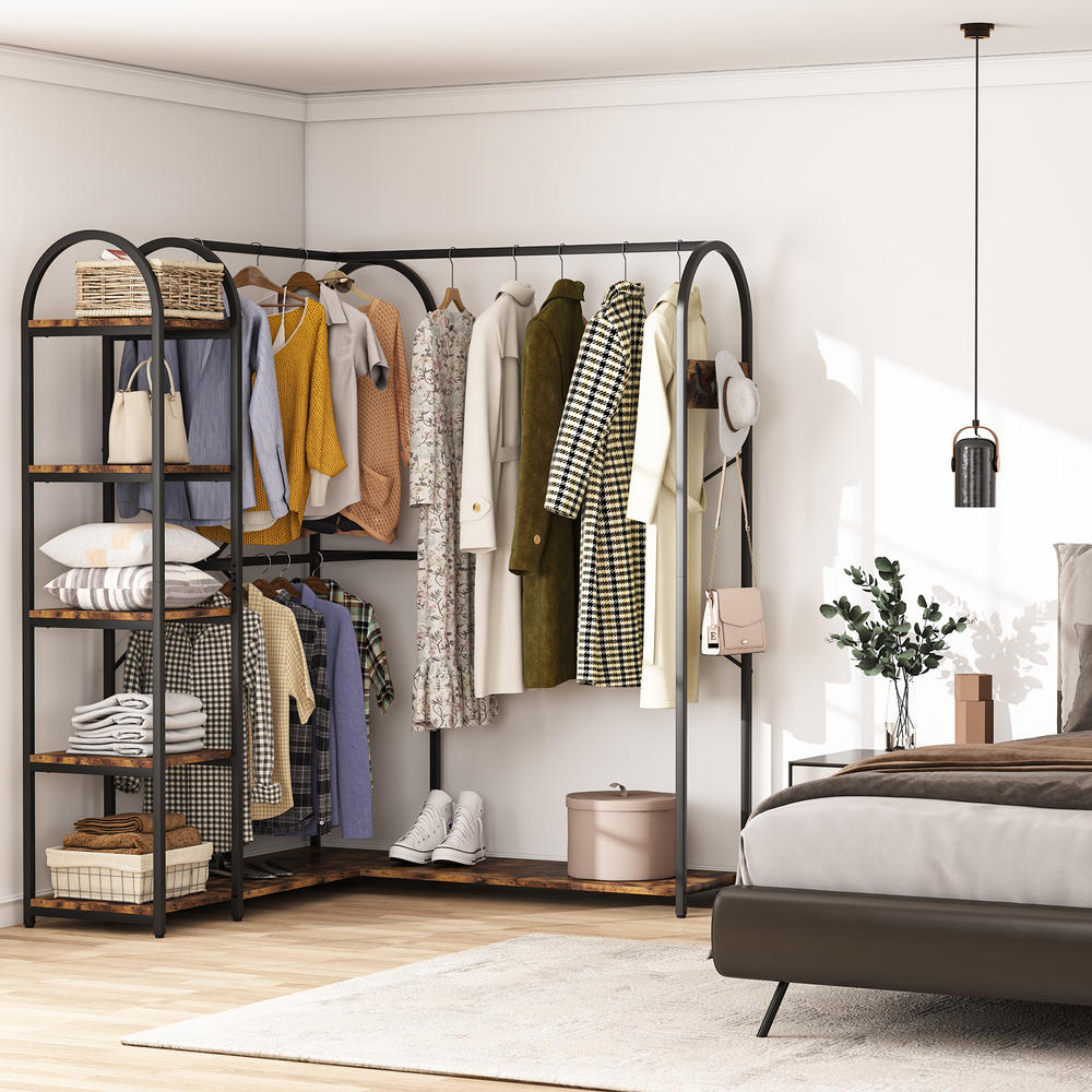 Tribesigns L Shape Clothes Rack, Corner Garment Rack with Storage ...