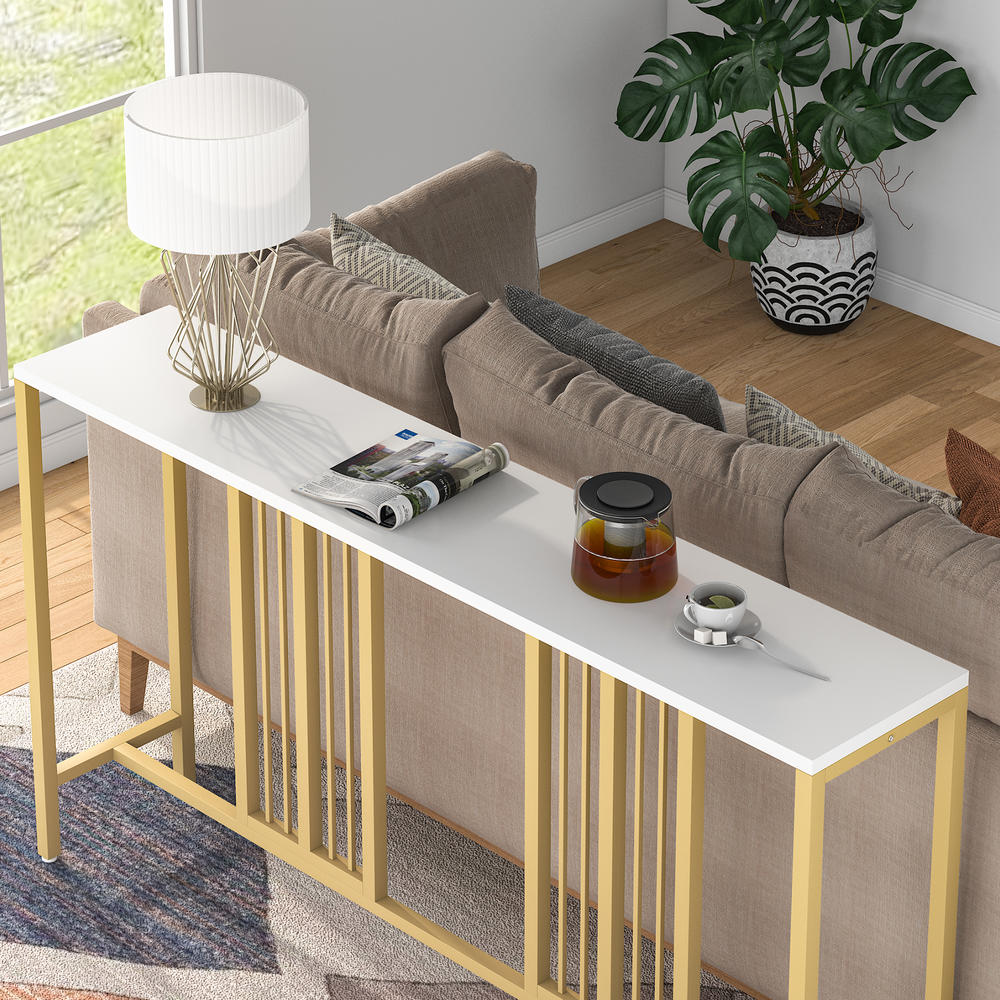 Tribesigns Long Narrow Console Table, 70.9 Inch White and Gold Console Table, Extra Long Entryway Console Table