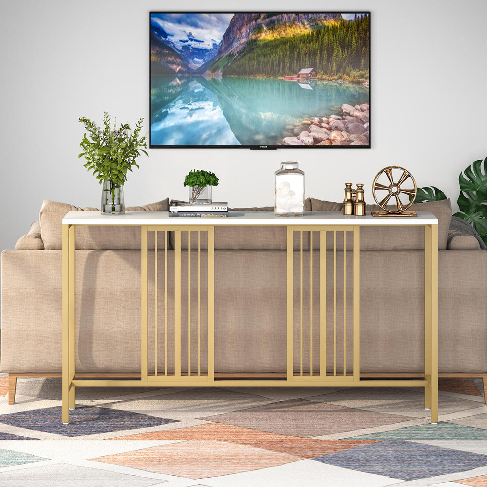 Tribesigns Long Narrow Console Table, 70.9 Inch White and Gold Console Table, Extra Long Entryway Console Table