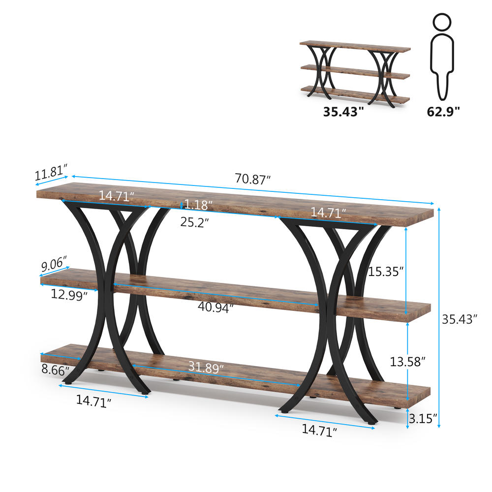 Tribesigns 70.8 Inch Narrow Console Table, Long Sofa Table Entry Table with 3 Tier Storage Shelves
