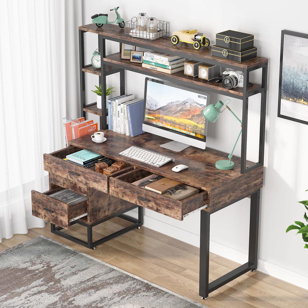 Tribesigns Computer Desk with 4 Drawers and Hutch