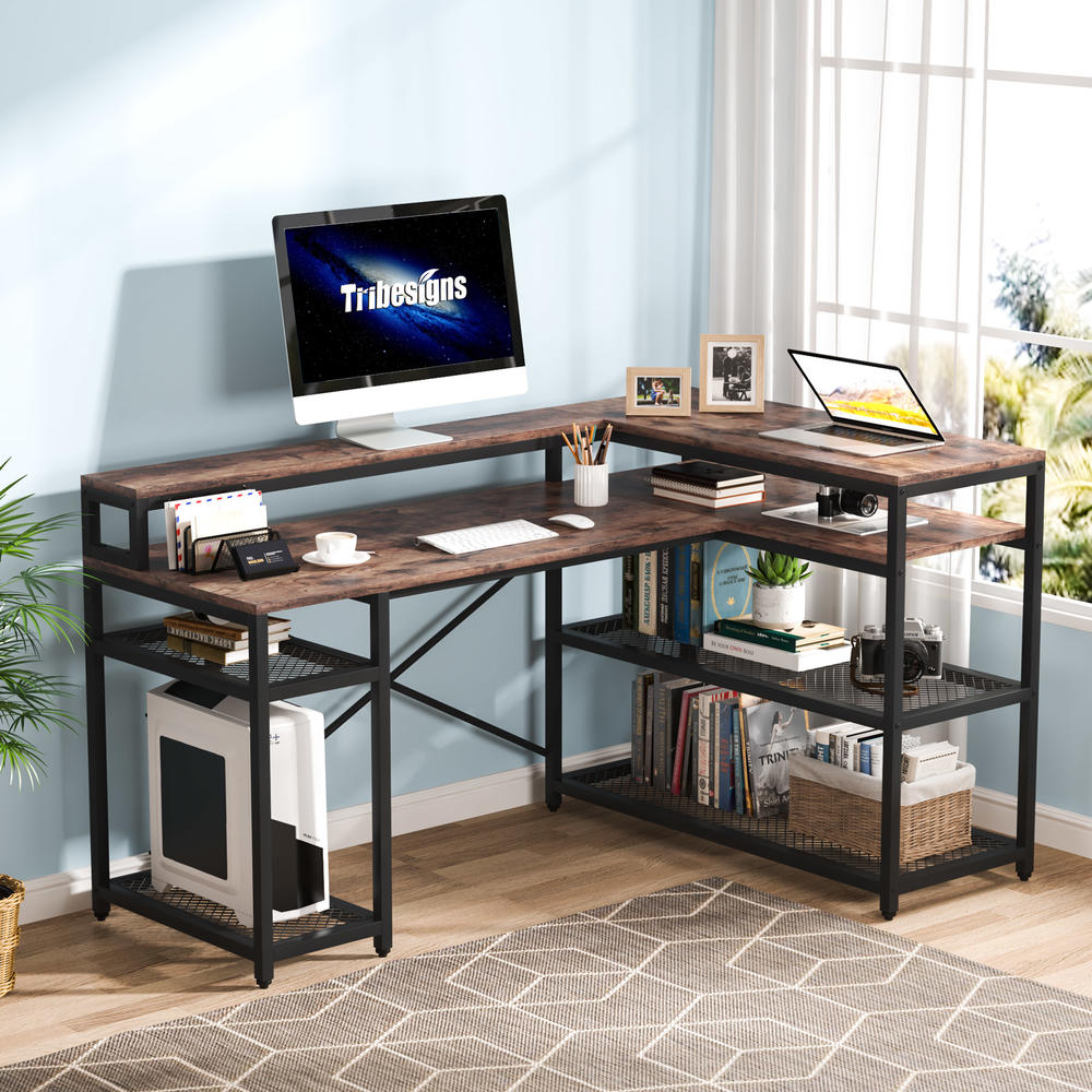 Tribesigns L Shaped Desk Computer Desk with Monitor Stand, Industrial ...