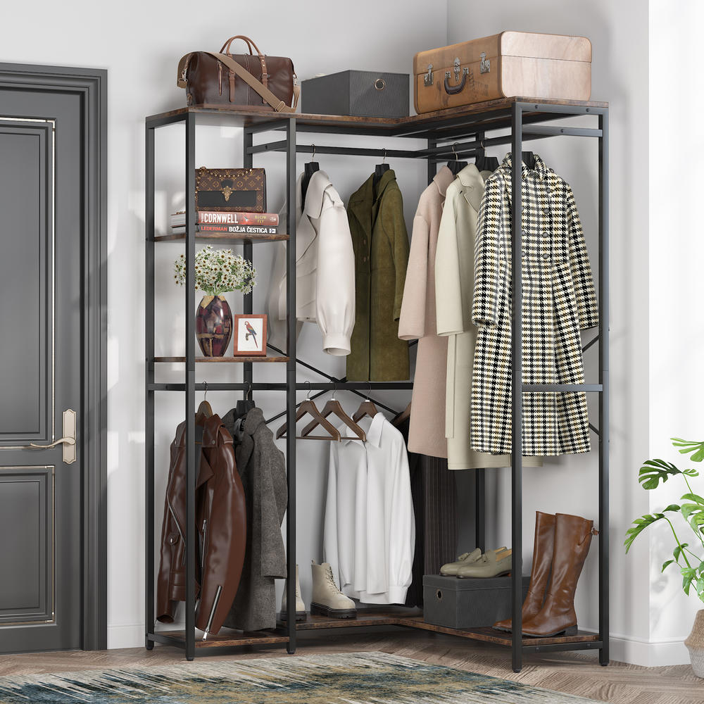 Tribesigns L-Shaped Clothes Rack for Corner, Heavy Duty Garment Rack ...