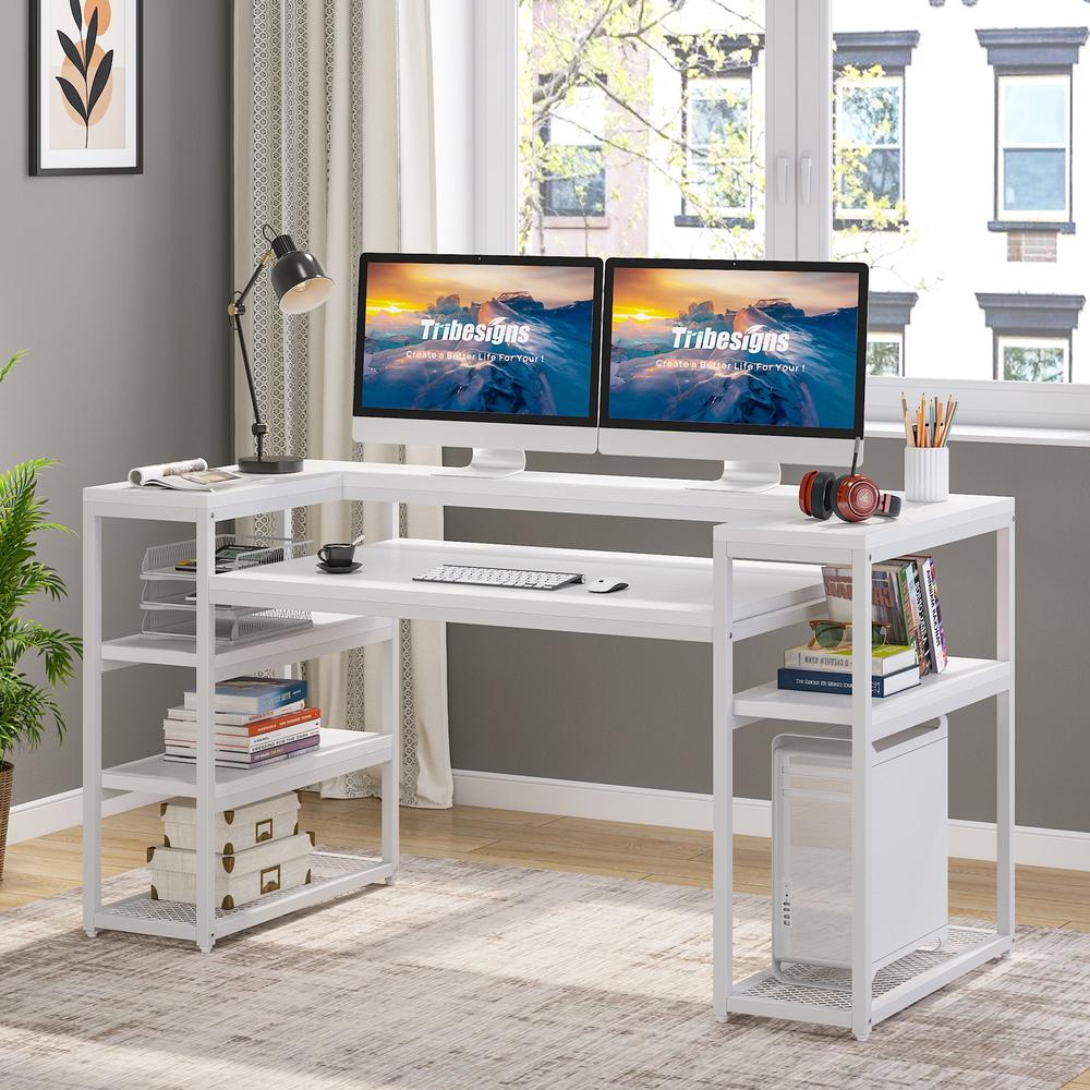 Tribesigns Computer Desk, 63" Study Table with Monitor Stand & Shelves
