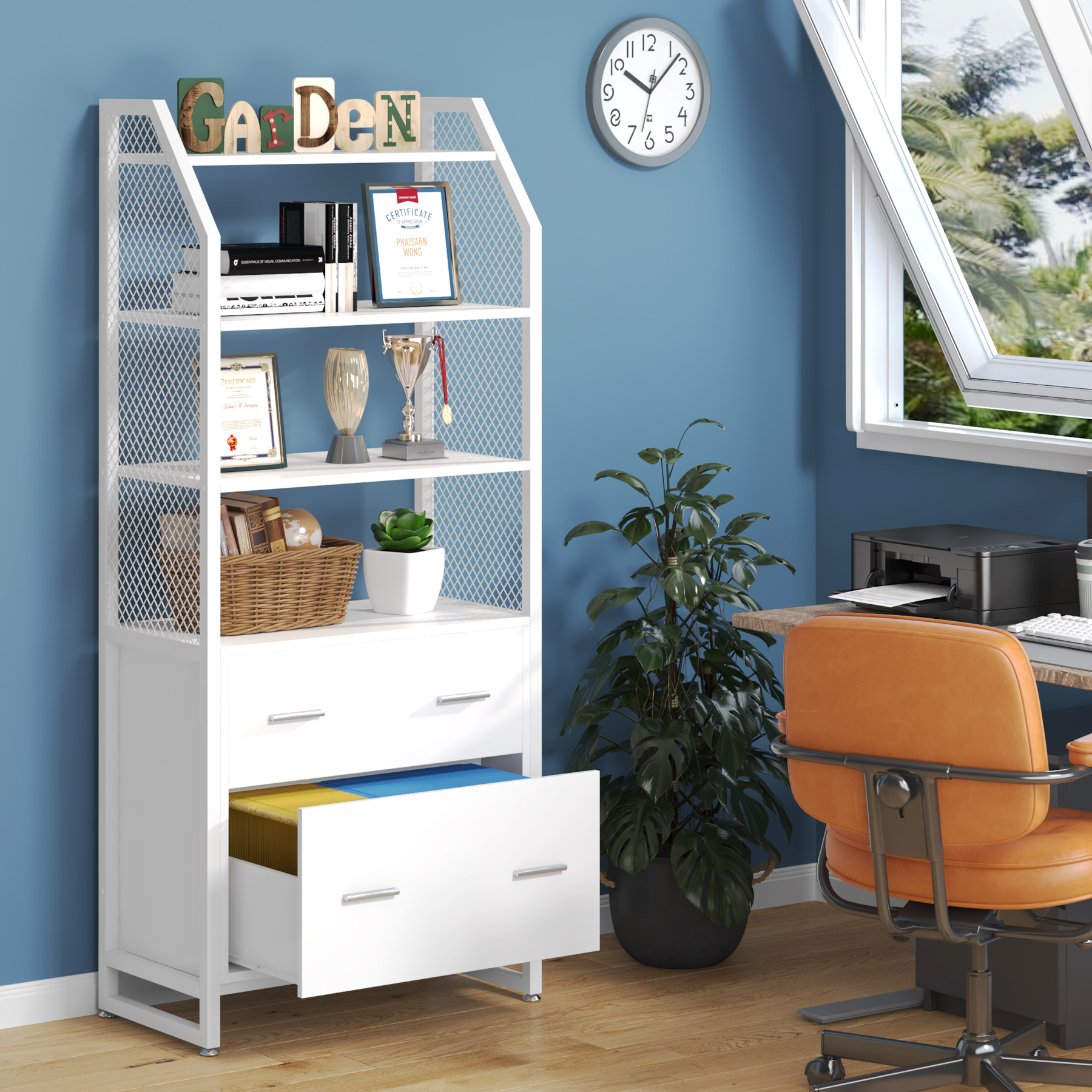 Tribesigns 2 Drawer File with Bookshelf