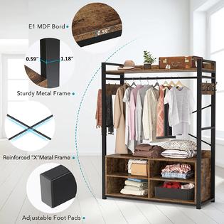 Tribesigns Extra Large Closet Organizer with Hooks, Free-Standing Closet Clothes Rack with Shelves and Hanging Rod, Heavy Duty Industrial Clothing