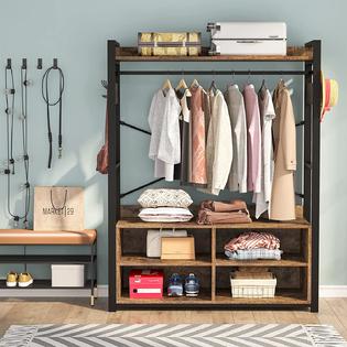 Metal Wood Free-standing Closet Clothing Rack Closet Organizer