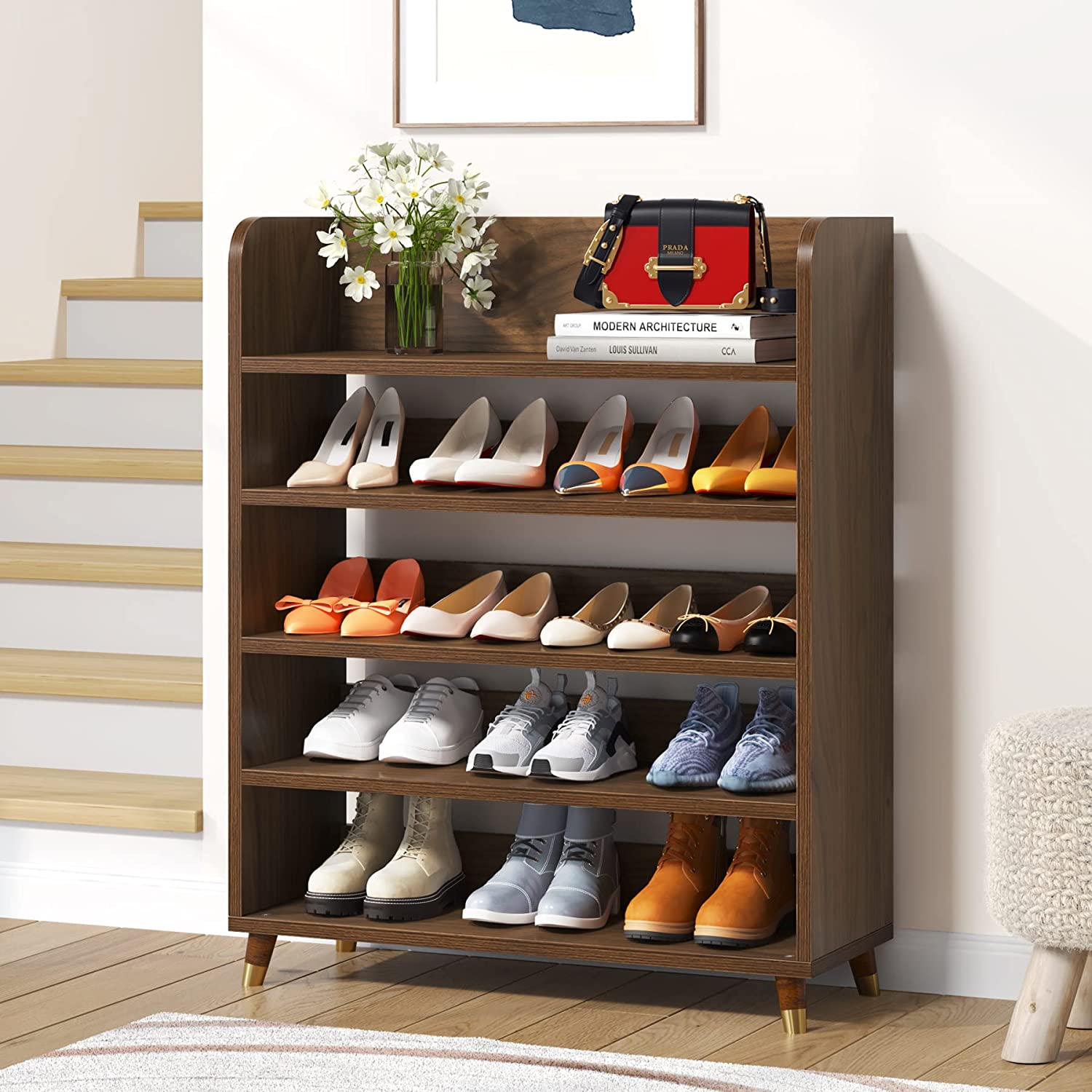 TribeSigns Tribesigns 5 Tier Wood Shoe Rack for Entryway Hallway Closet
