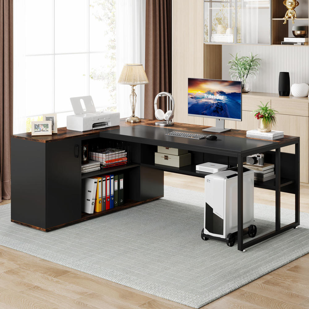 Tribesigns 71 inch Executive Desk, L Shaped Desk with Cabinet Storage, Executive Office Desk with Shelves