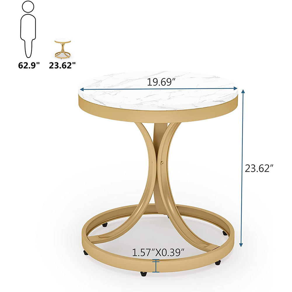 Tribesigns Round Metal End Table, Marble Side Table with 3C-Shaped Legs, Gold Accent Bedside Table Nightstand for Bedroom